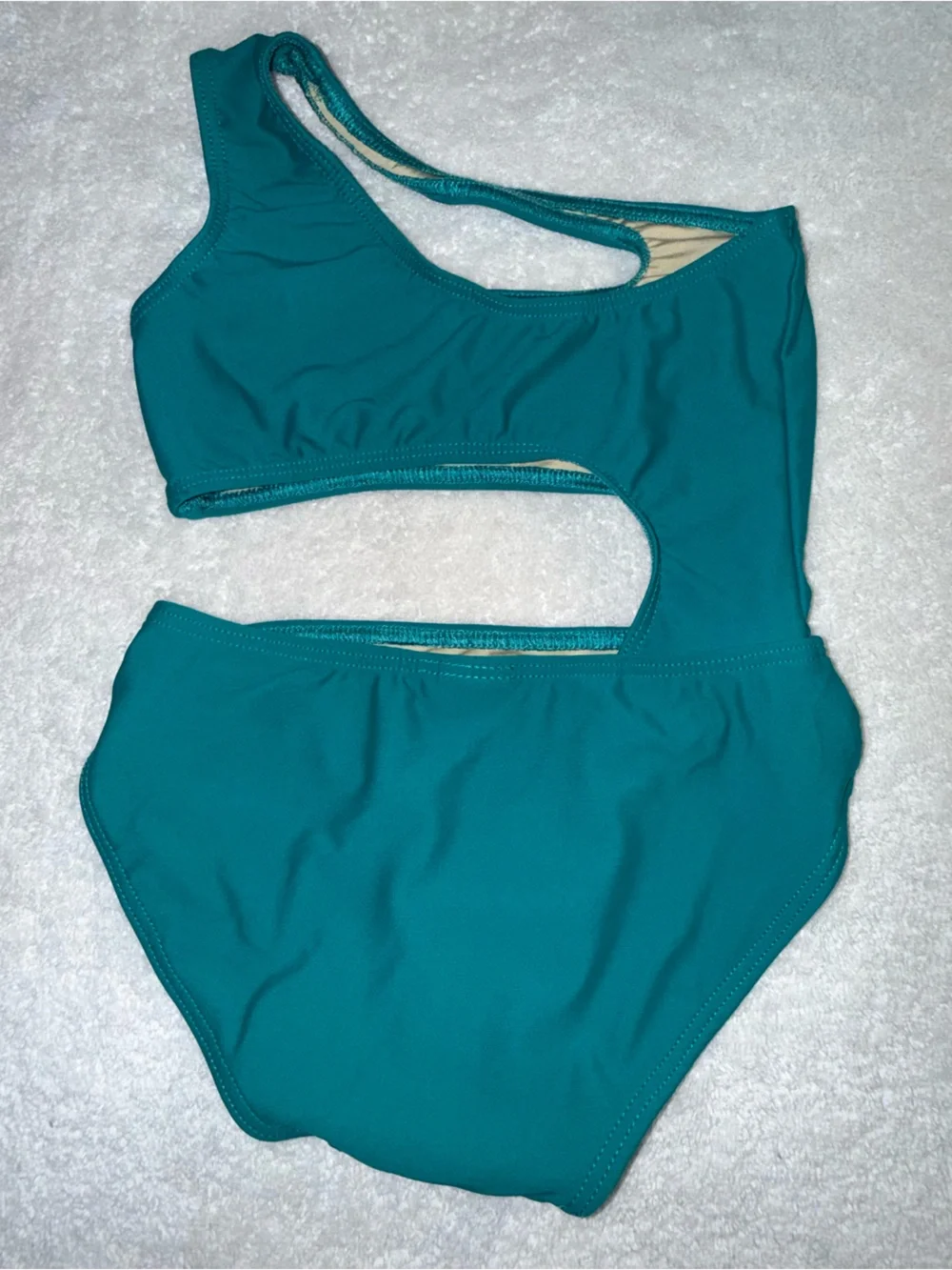 Kandi Kouture Teal One-Shoulder Cutout Kids Leotard Size‎ Child Medium (5/6)